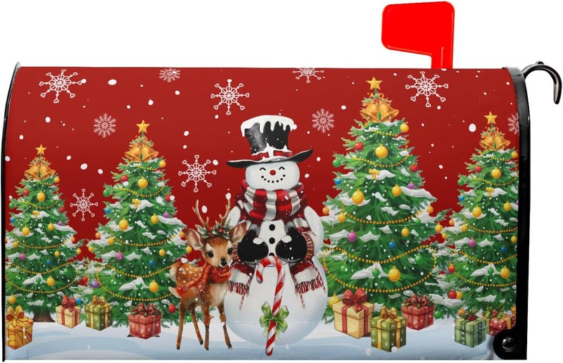 Anyako Christmas Snowman and Green Tree Mailbox Cover Snowflakes Red Mailbox Covers Magnetic Standard Size 21" X 18" Winter Xmas Mailbox Wrap Post Letter Box Cover Decor for Home Outdoor Yard Garden - Image 2